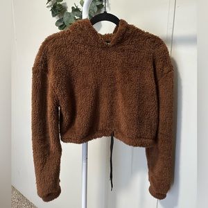 Brown Fuzzy Longsleeve Cropped Hoodie and joggers Lounge Set size 2